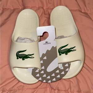 Lacoste Cream and Green Slippers for Effortless Style